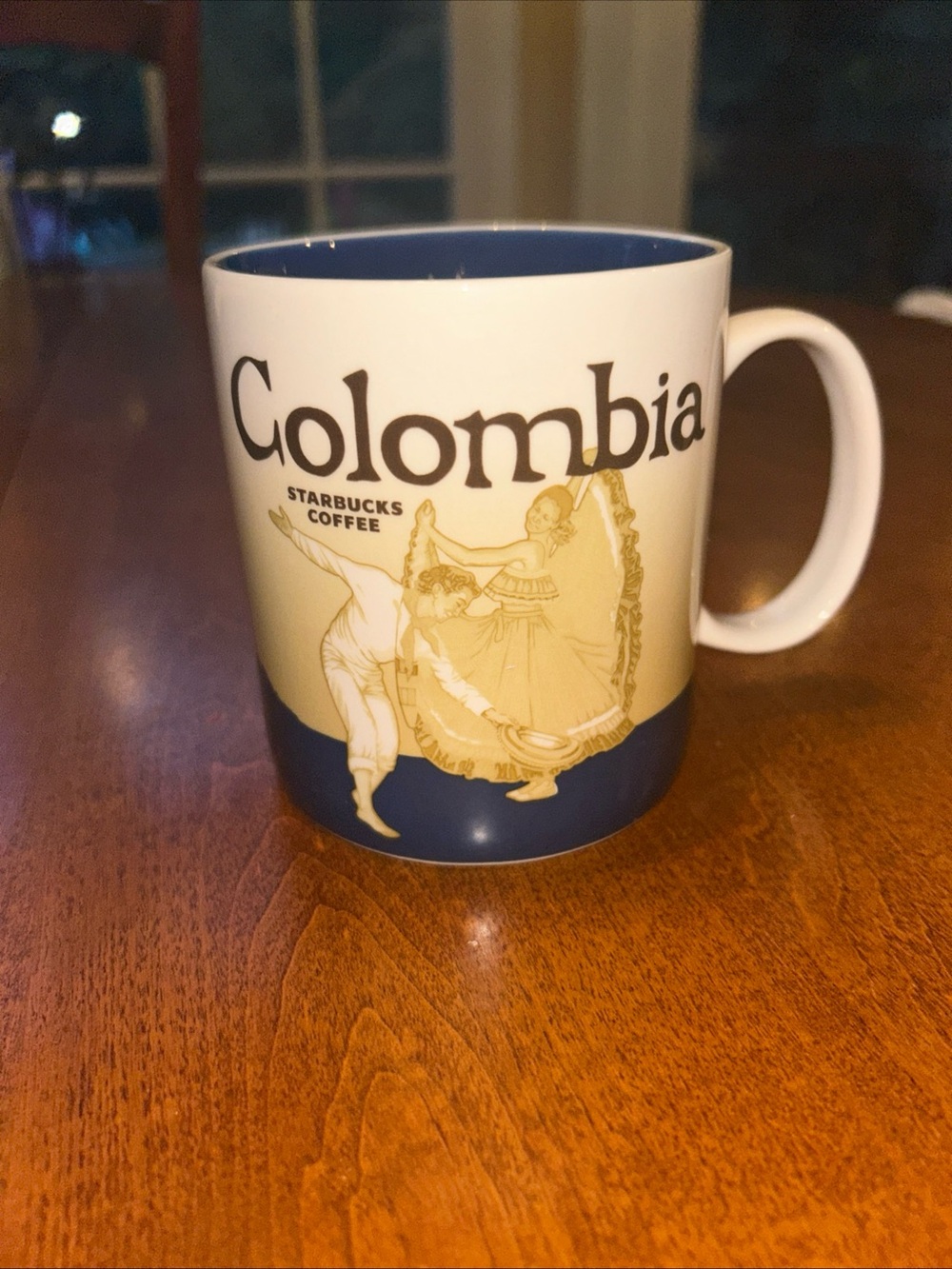 Starbucks Colombia Blue White Gold Ceramic Coffee Mug 2015 discontinued